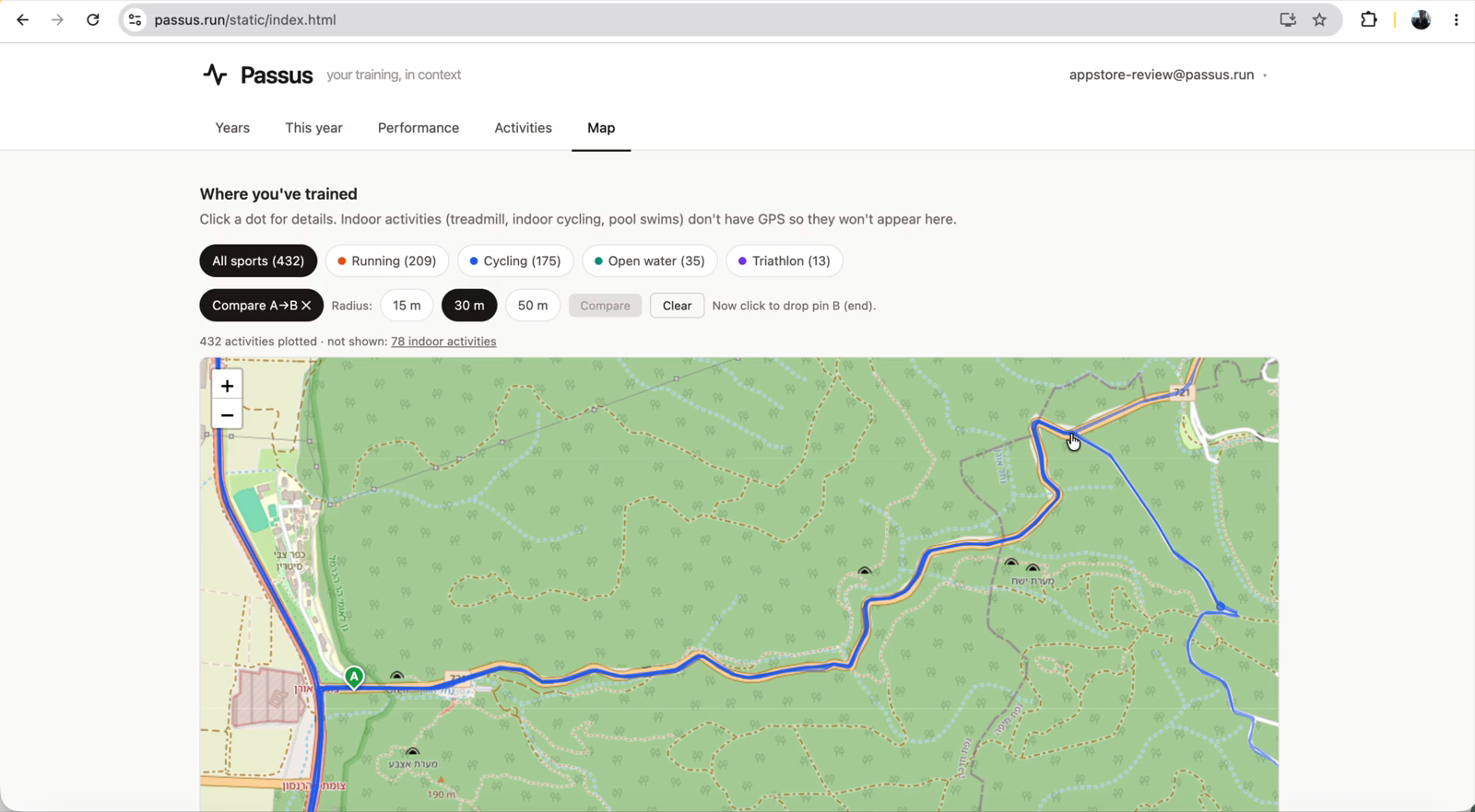 A map covered in training routes.